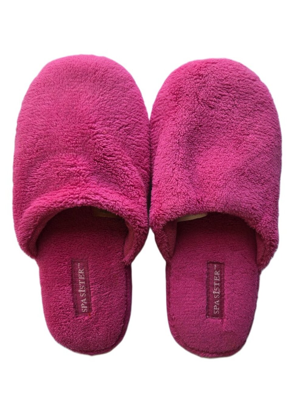 SPA SISTERS Like New Pink Plush Fluffy Slippers Women's Size M (6-8)